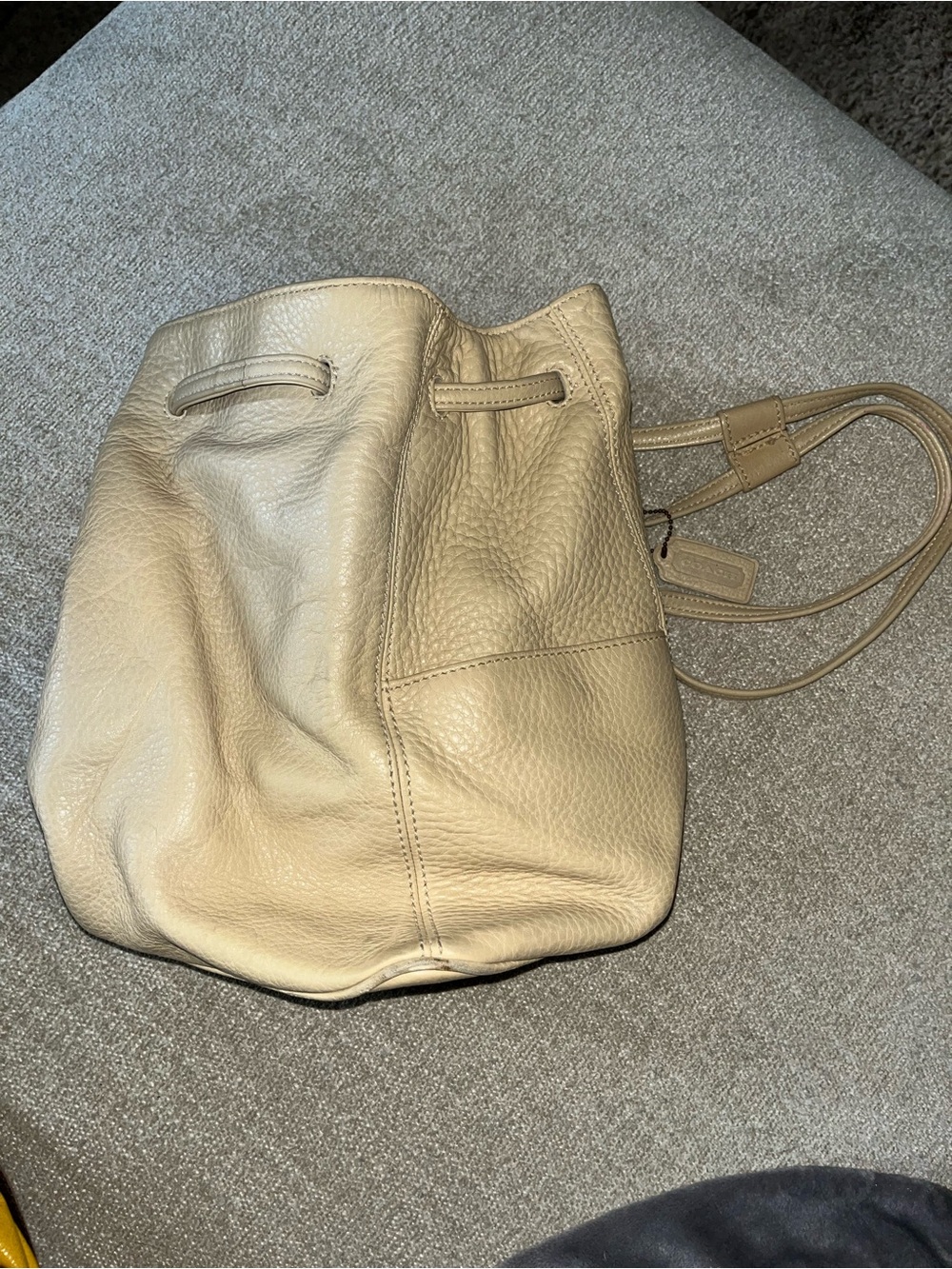 Coach Pebbled Leather Drawstring Shoulder Bag in Beige